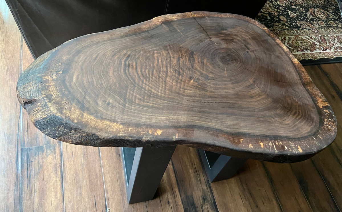 Live Edge Round Walnut Wood Table | Oval CrossCut Side Table | Rustic Farmhouse Accent Table | Live Edge End Table | Round Cookie Wood Table