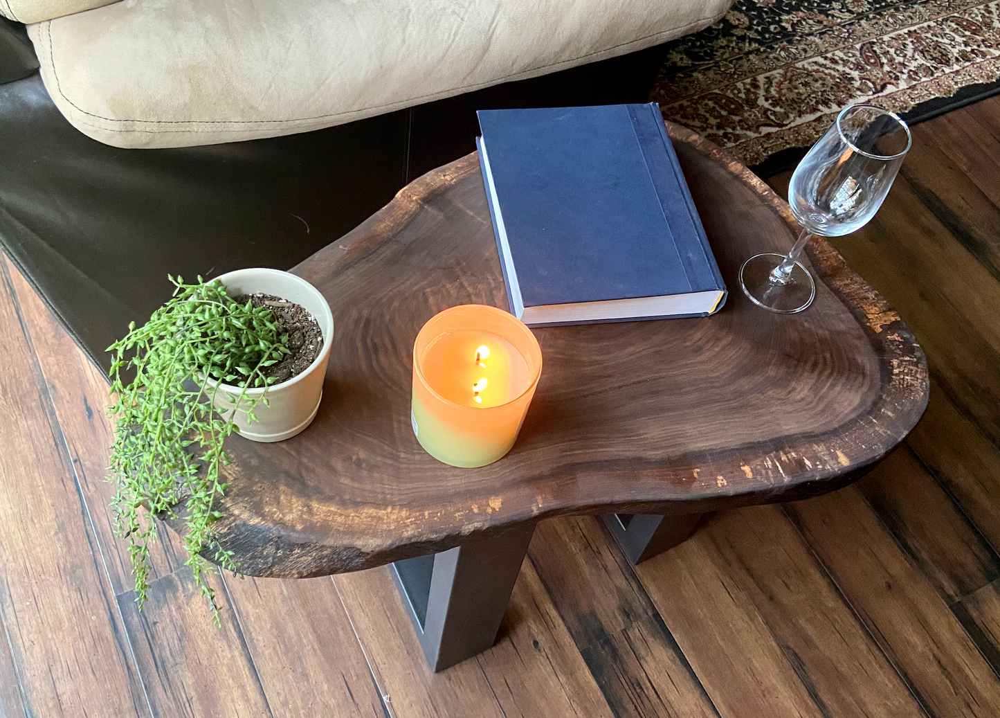 Live Edge Round Walnut Wood Table | Oval CrossCut Side Table | Rustic Farmhouse Accent Table | Live Edge End Table | Round Cookie Wood Table