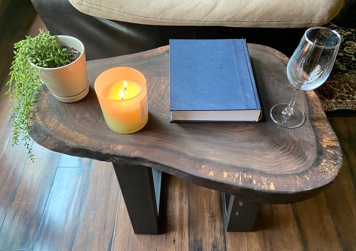 Live Edge Round Walnut Wood Table | Oval CrossCut Side Table | Rustic Farmhouse Accent Table | Live Edge End Table | Round Cookie Wood Table