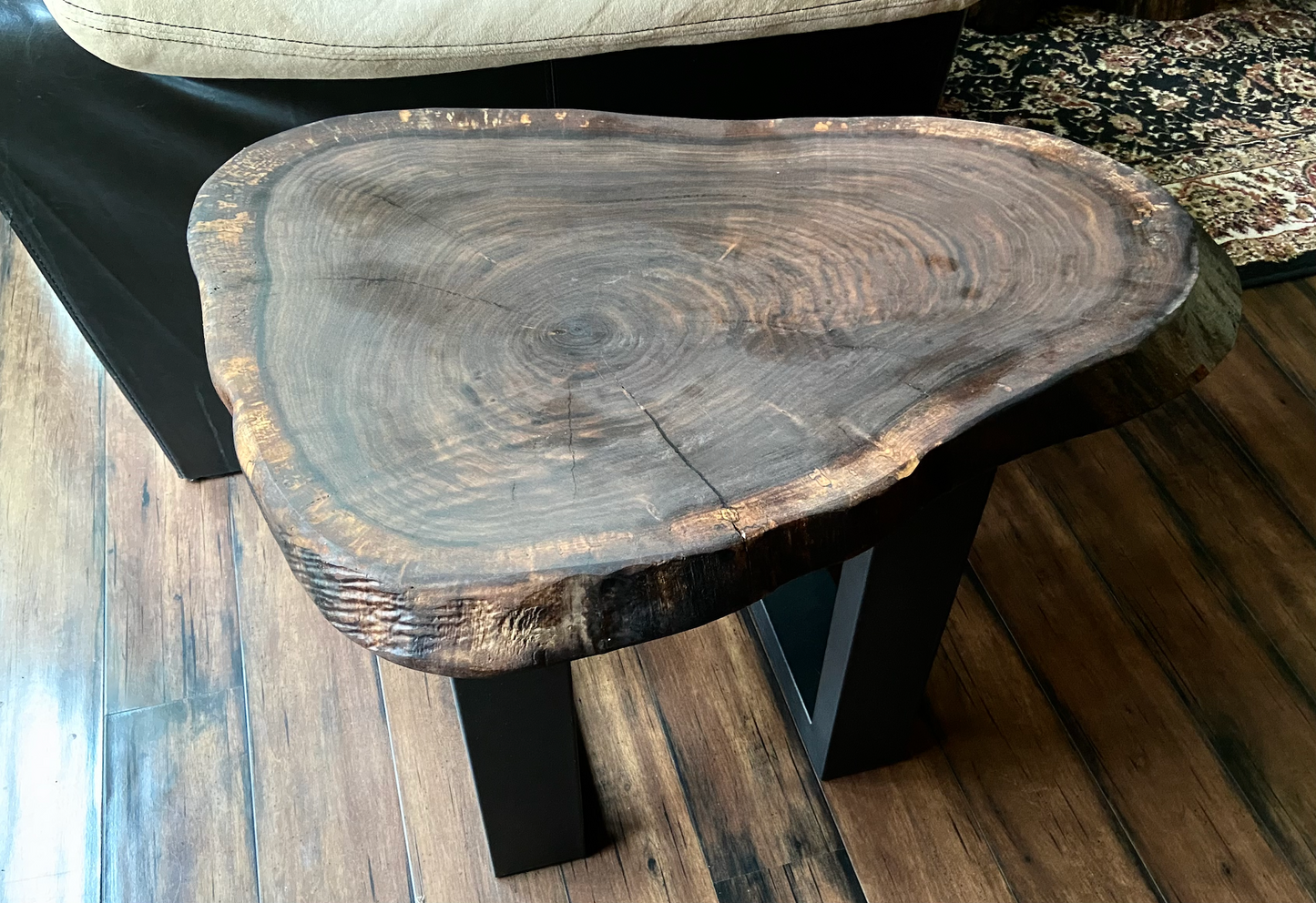 Live Edge Round Walnut Wood Table | Oval CrossCut Side Table | Rustic Farmhouse Accent Table | Live Edge End Table | Round Cookie Wood Table