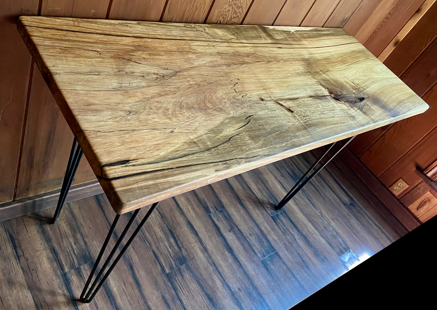 Solid Spalted Maple Wood Desk with High Figure and Unique Patterns | 5 Foot Long Desk | Standing Solid Wood Desk | Modern Rustic Desk