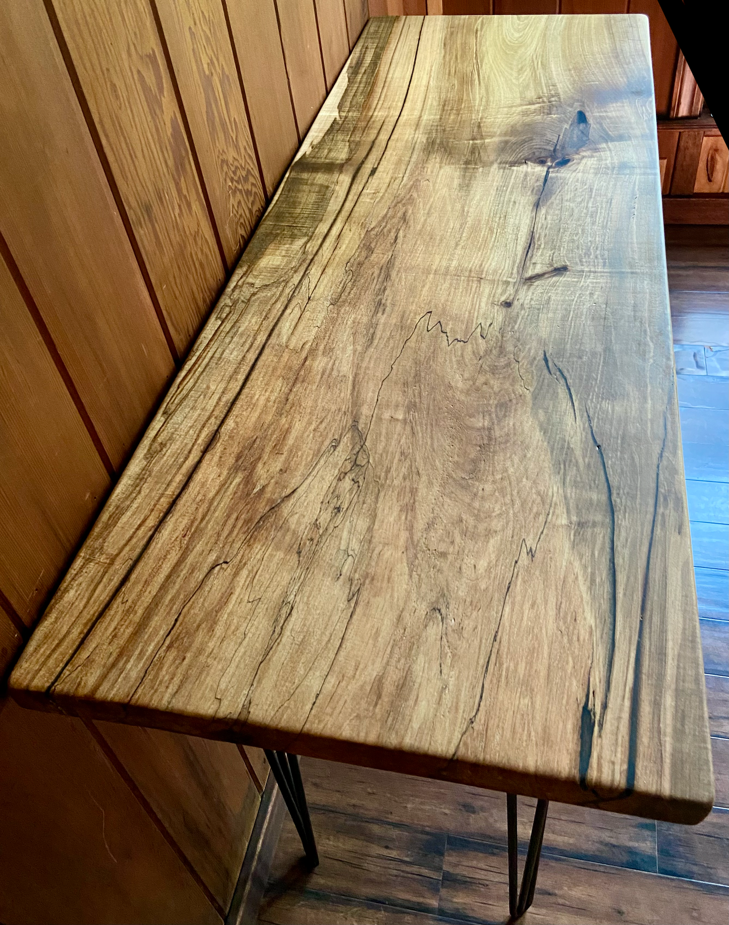 Solid Spalted Maple Wood Desk with High Figure and Unique Patterns | 5 Foot Long Desk | Standing Solid Wood Desk | Modern Rustic Desk