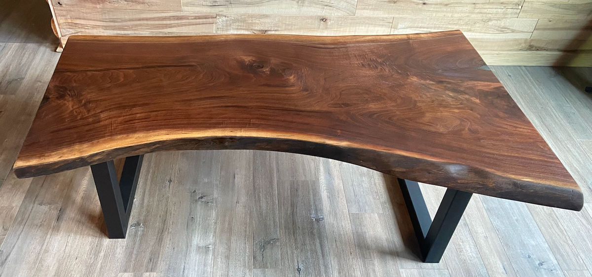 Large Live Edge Walnut Coffee Table w/Industrial Tube Legs