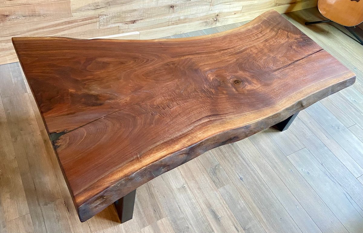 Large Live Edge Walnut Coffee Table w/Industrial Tube Legs