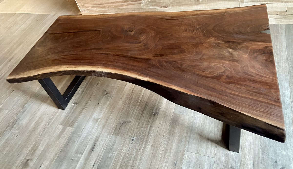 Large Live Edge Walnut Coffee Table w/Industrial Tube Legs