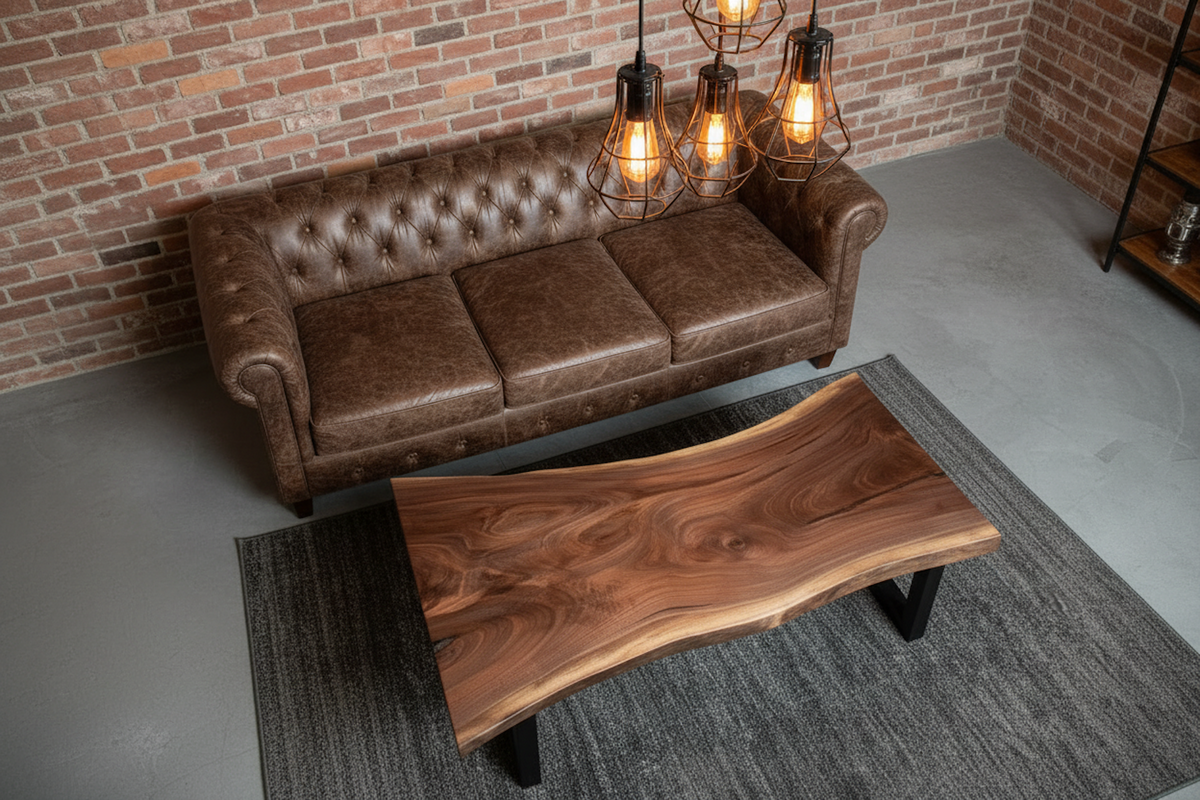 Live Edge Walnut Coffee Table | Customizable Farmhouse Wood Slab Furniture