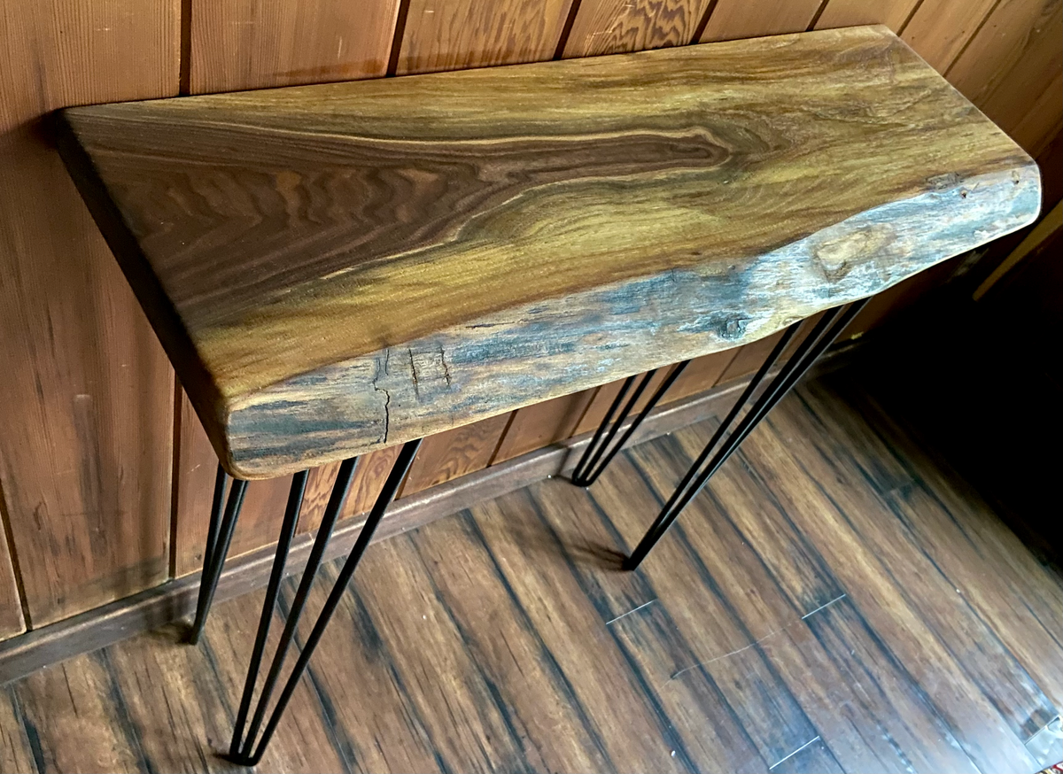 Live Edge Lightly Colored Walnut Console Table|Rustic Farmhouse Entry Table or Live Edge Sofa Table|Wood Entry Table|Live Edge Display Table