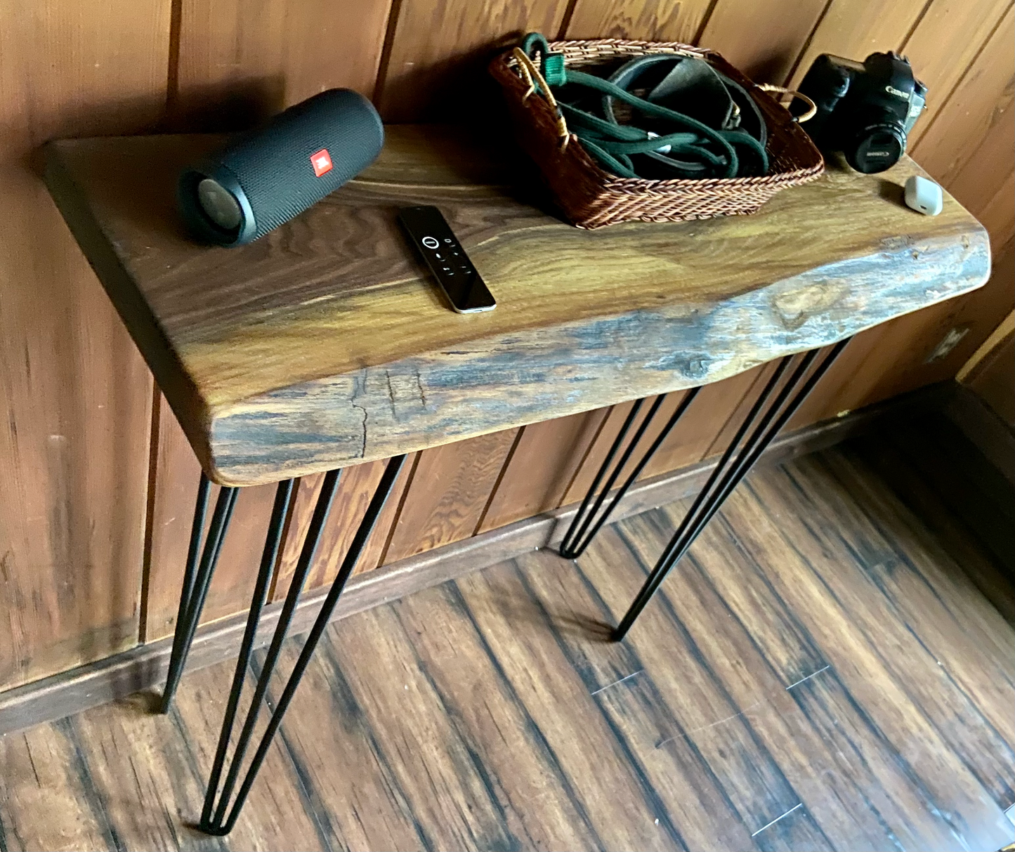 Live Edge Lightly Colored Walnut Console Table|Rustic Farmhouse Entry Table or Live Edge Sofa Table|Wood Entry Table|Live Edge Display Table
