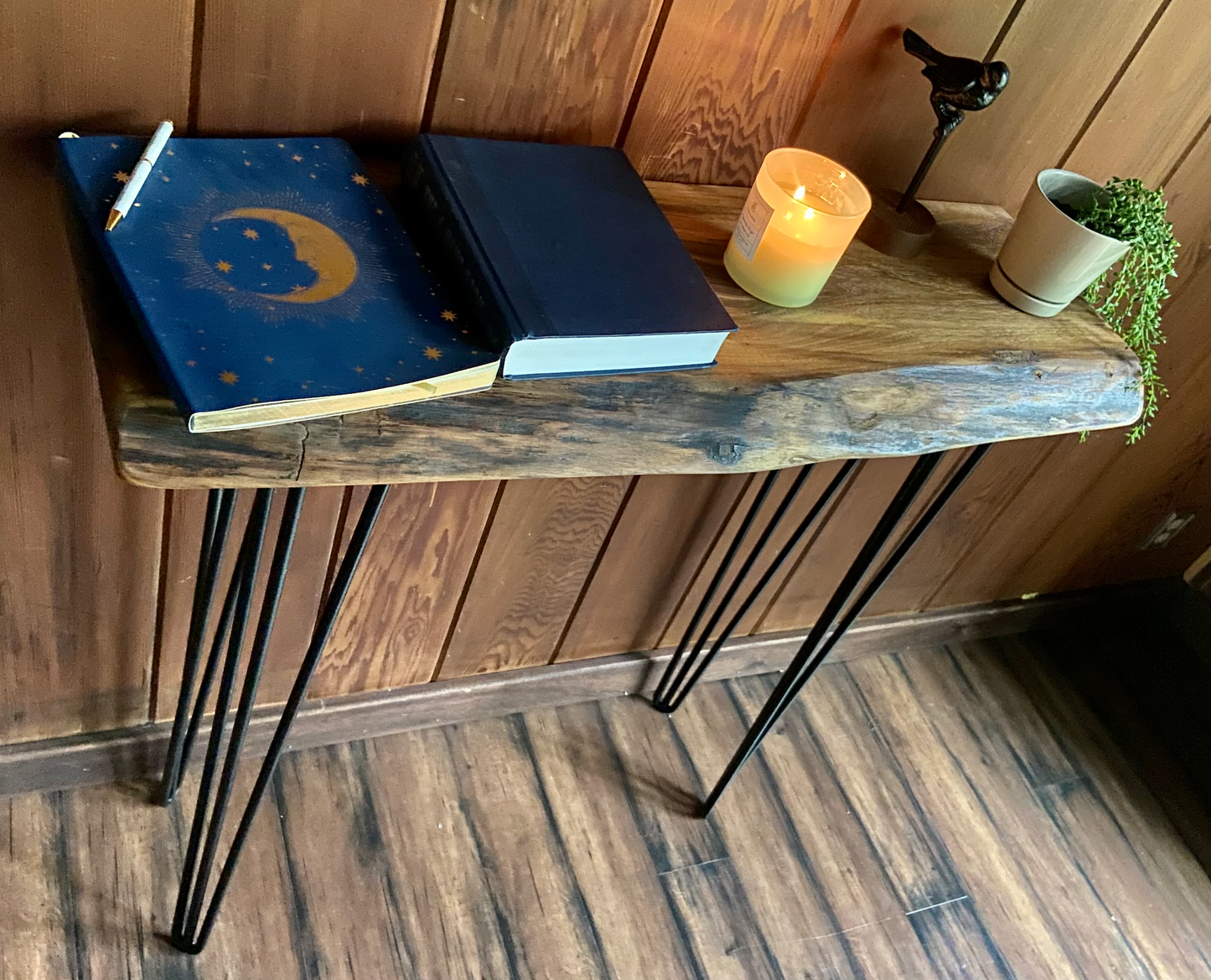 Live Edge Lightly Colored Walnut Console Table|Rustic Farmhouse Entry Table or Live Edge Sofa Table|Wood Entry Table|Live Edge Display Table