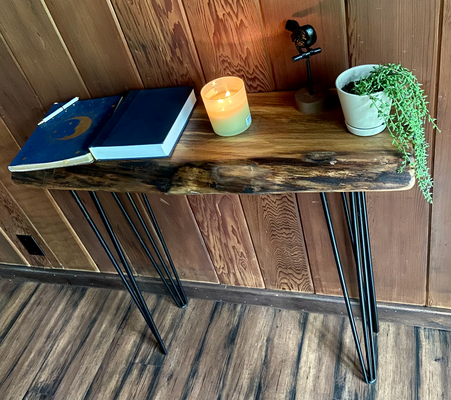 Live Edge Lightly Colored Walnut Console Table|Rustic Farmhouse Entry Table or Live Edge Sofa Table|Wood Entry Table|Live Edge Display Table