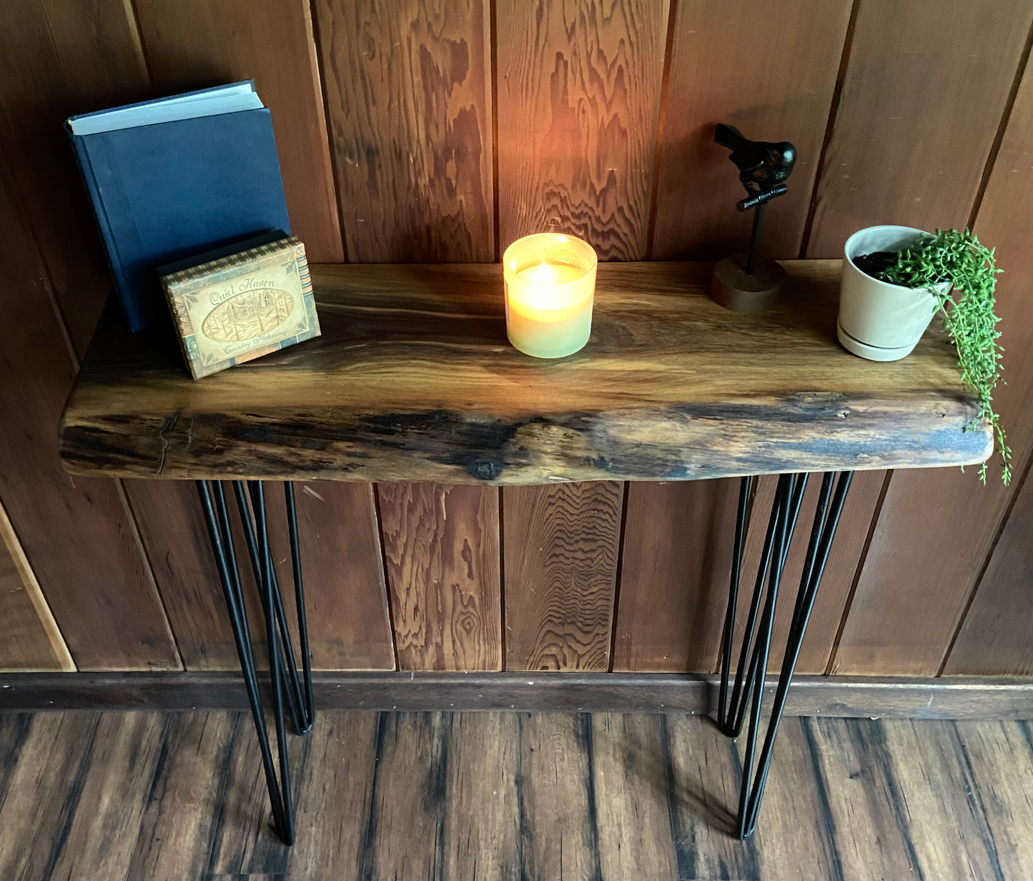Live Edge Lightly Colored Walnut Console Table|Rustic Farmhouse Entry Table or Live Edge Sofa Table|Wood Entry Table|Live Edge Display Table