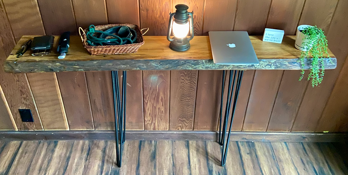 Narrow Sycamore Live Edge Wood Entryway Table|Rustic Console Table|Farmhouse Sofa Table|Modern Wood Entry Table|Live Edge Display Table
