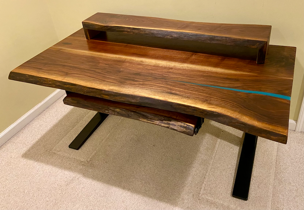 Live Edge Walnut Desk w/ Monitor Stand and Sliding Keyboard Tray