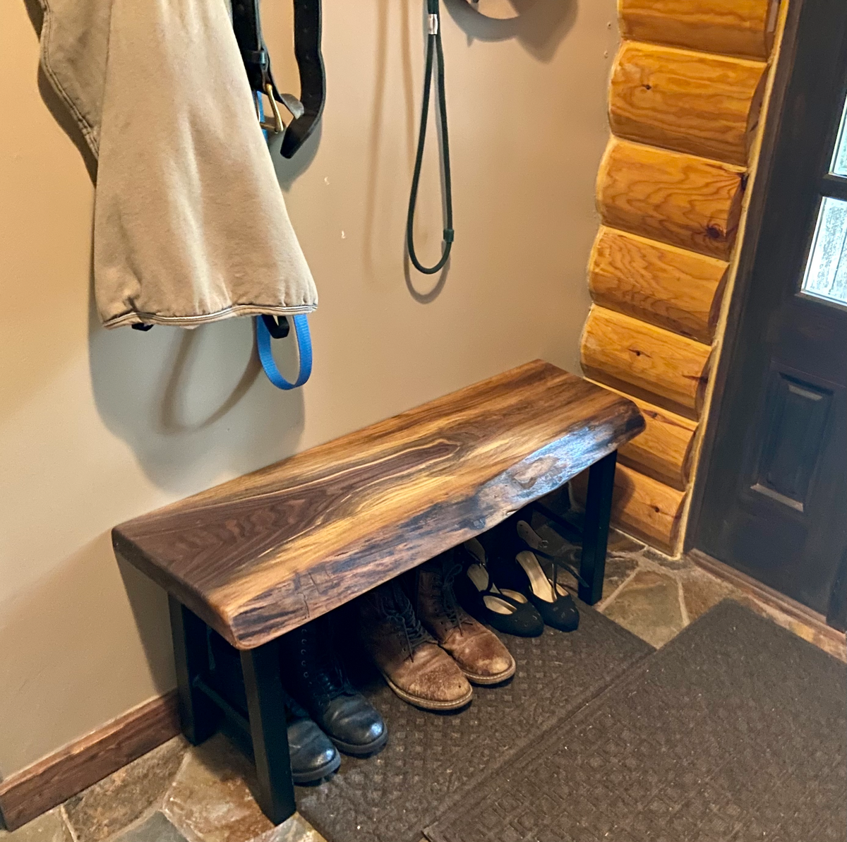Black Walnut Live Edge Bench for Mudroom, Entryway, Hallway, Dining Room|Rustic Bedroom Bench|Farmhouse Kitchen Bench| Custom Wood Bench