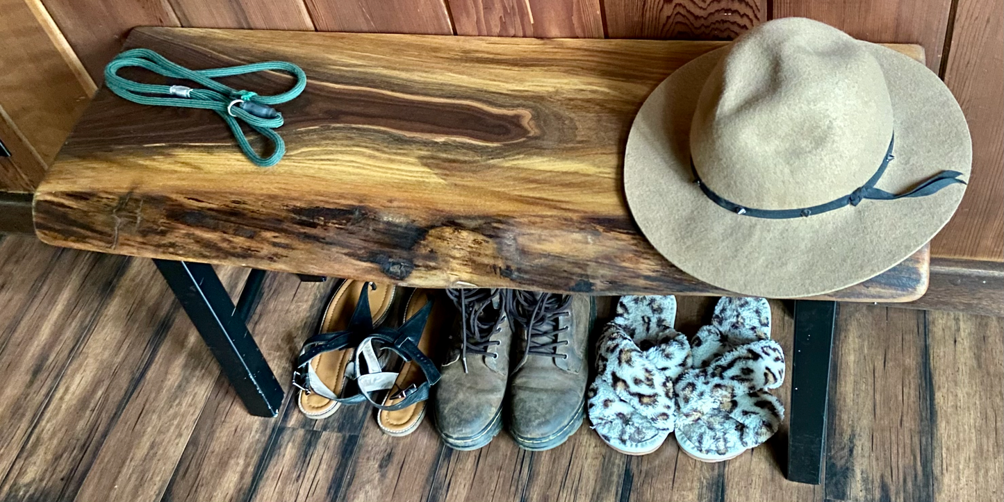 Black Walnut Live Edge Bench for Mudroom, Entryway, Hallway, Dining Room|Rustic Bedroom Bench|Farmhouse Kitchen Bench| Custom Wood Bench