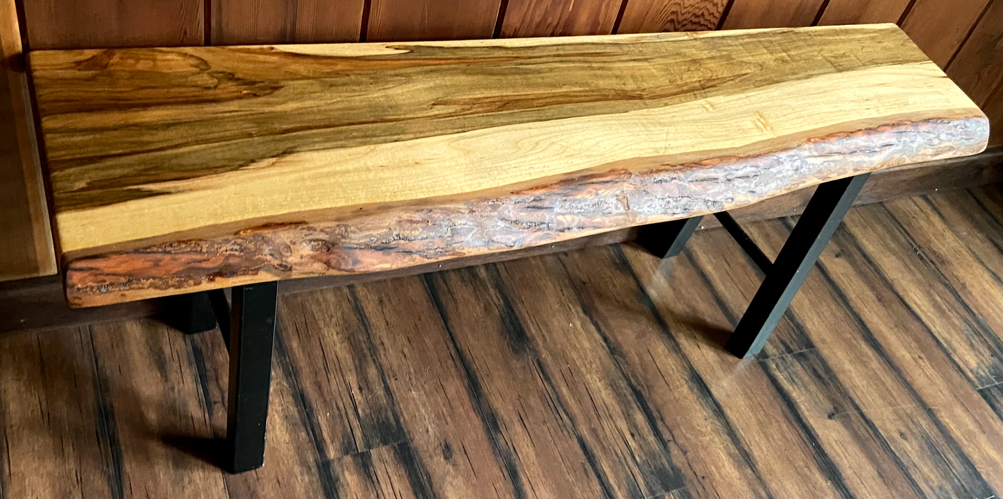 Rustic Ambrosia Maple Live Edge Entryway Bench|Farmhouse Bench|Mudroom Bench|Live Edge Dining Room Bench|Maple Wooden Bench|Bedroom Bench