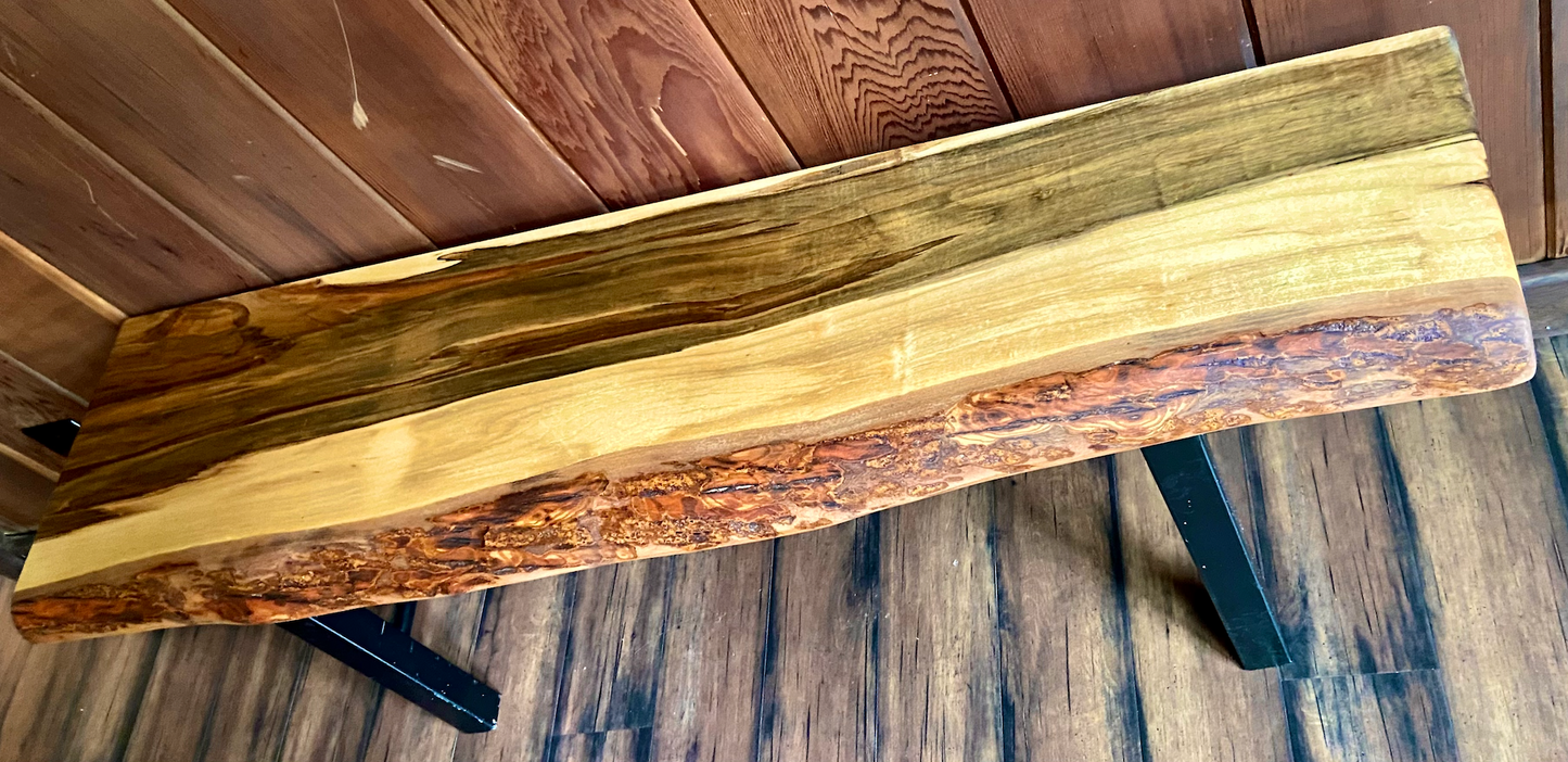 Rustic Ambrosia Maple Live Edge Entryway Bench|Farmhouse Bench|Mudroom Bench|Live Edge Dining Room Bench|Maple Wooden Bench|Bedroom Bench