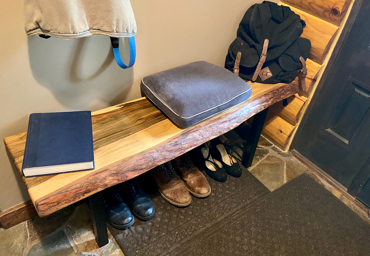 Rustic Ambrosia Maple Live Edge Entryway Bench|Farmhouse Bench|Mudroom Bench|Live Edge Dining Room Bench|Maple Wooden Bench|Bedroom Bench