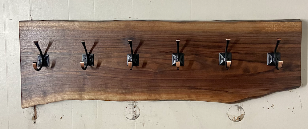 Custom Live Edge Walnut Coat Rack Wall Organizer
