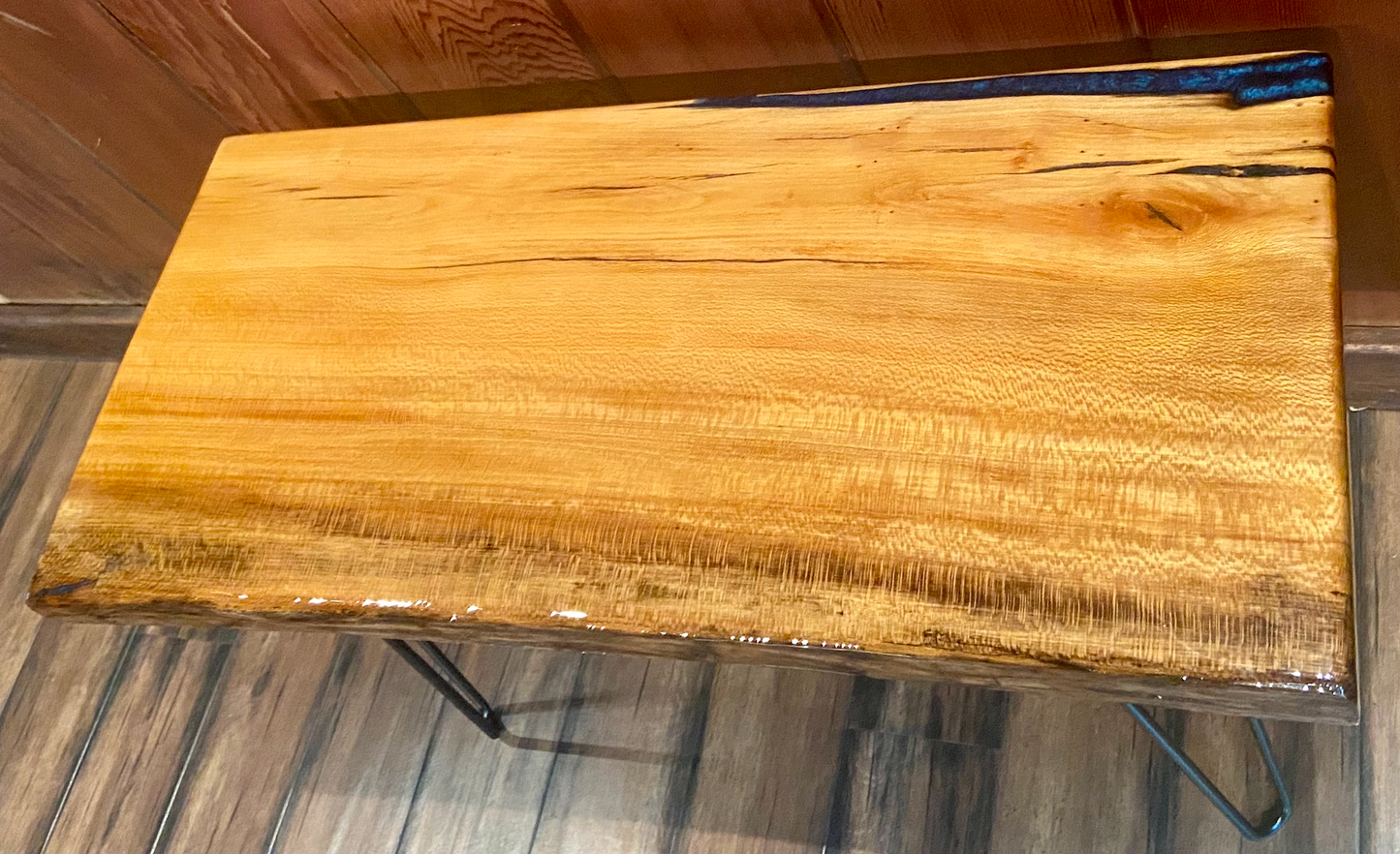 Rustic and Clean Live Edge Maple Accent Table with Epoxy Coat