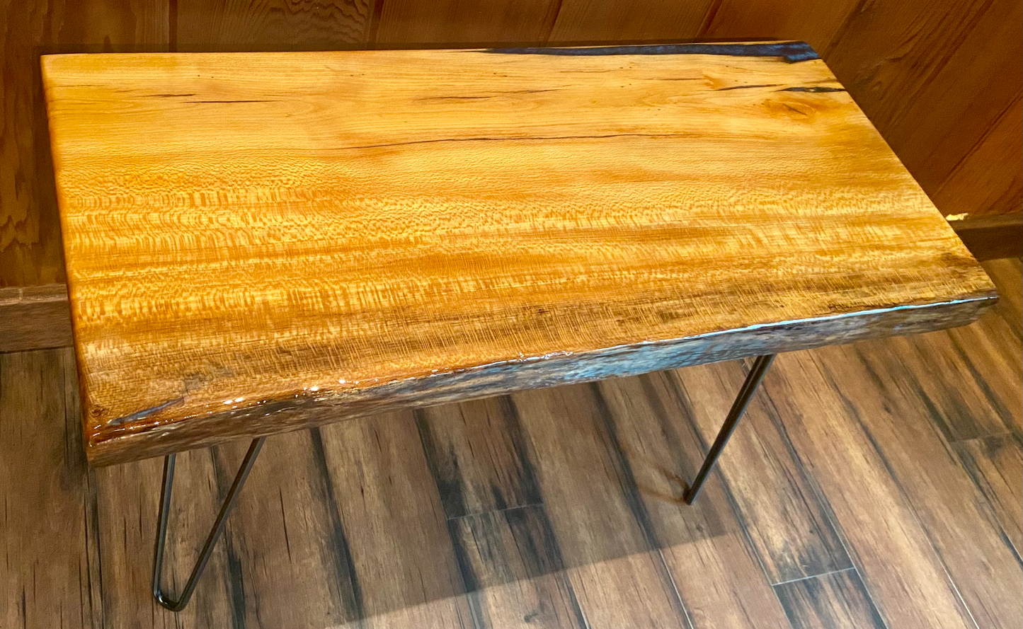 Rustic and Clean Live Edge Maple Accent Table with Epoxy Coat