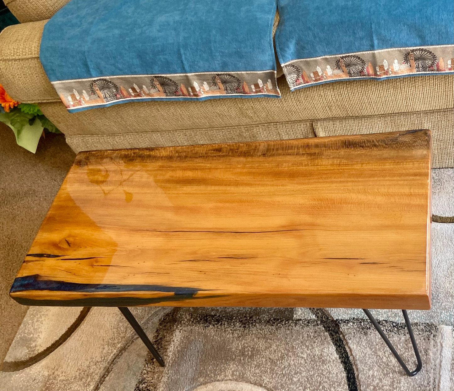 Rustic and Clean Live Edge Maple Accent Table with Epoxy Coat