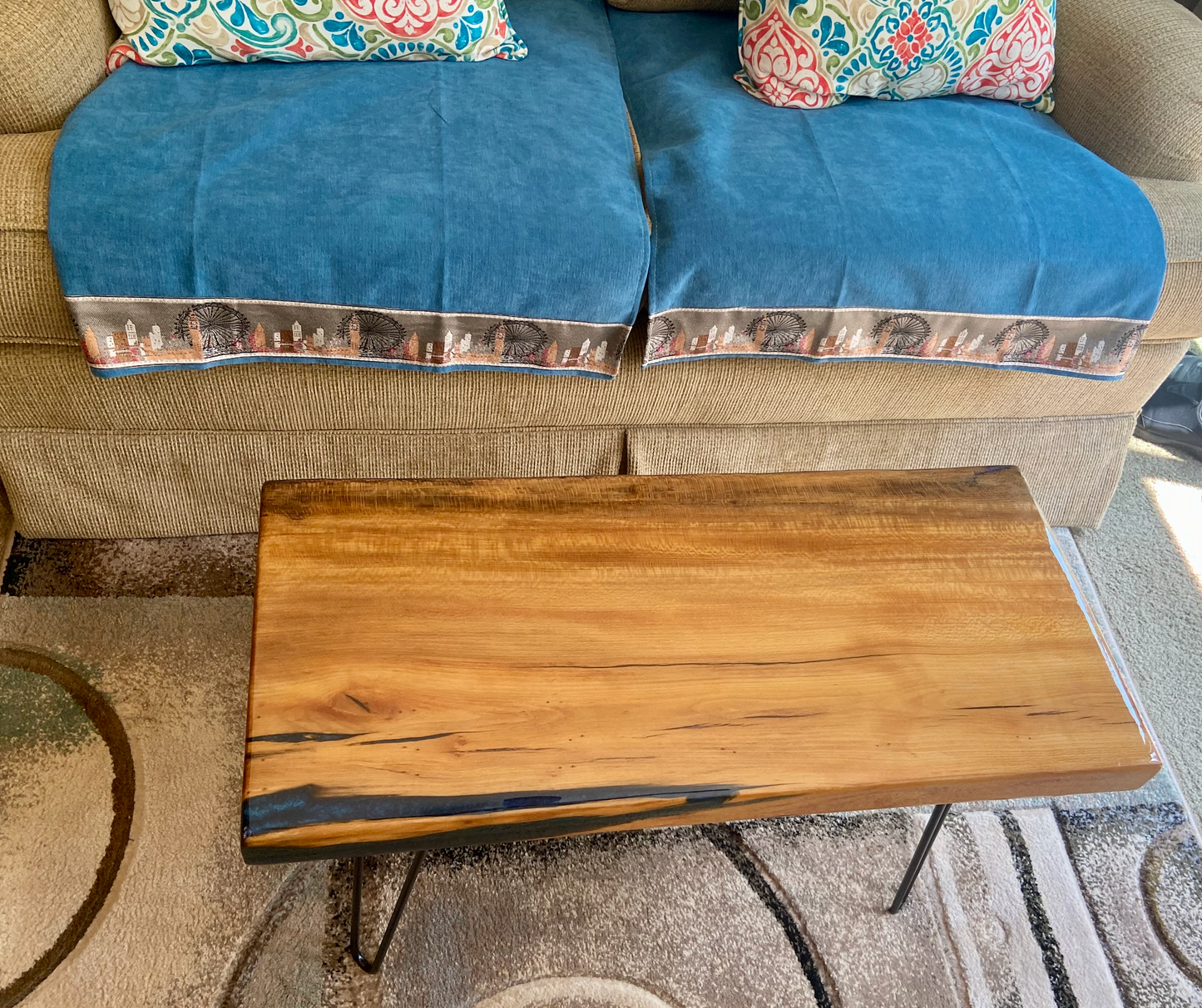 Rustic and Clean Live Edge Maple Accent Table with Epoxy Coat