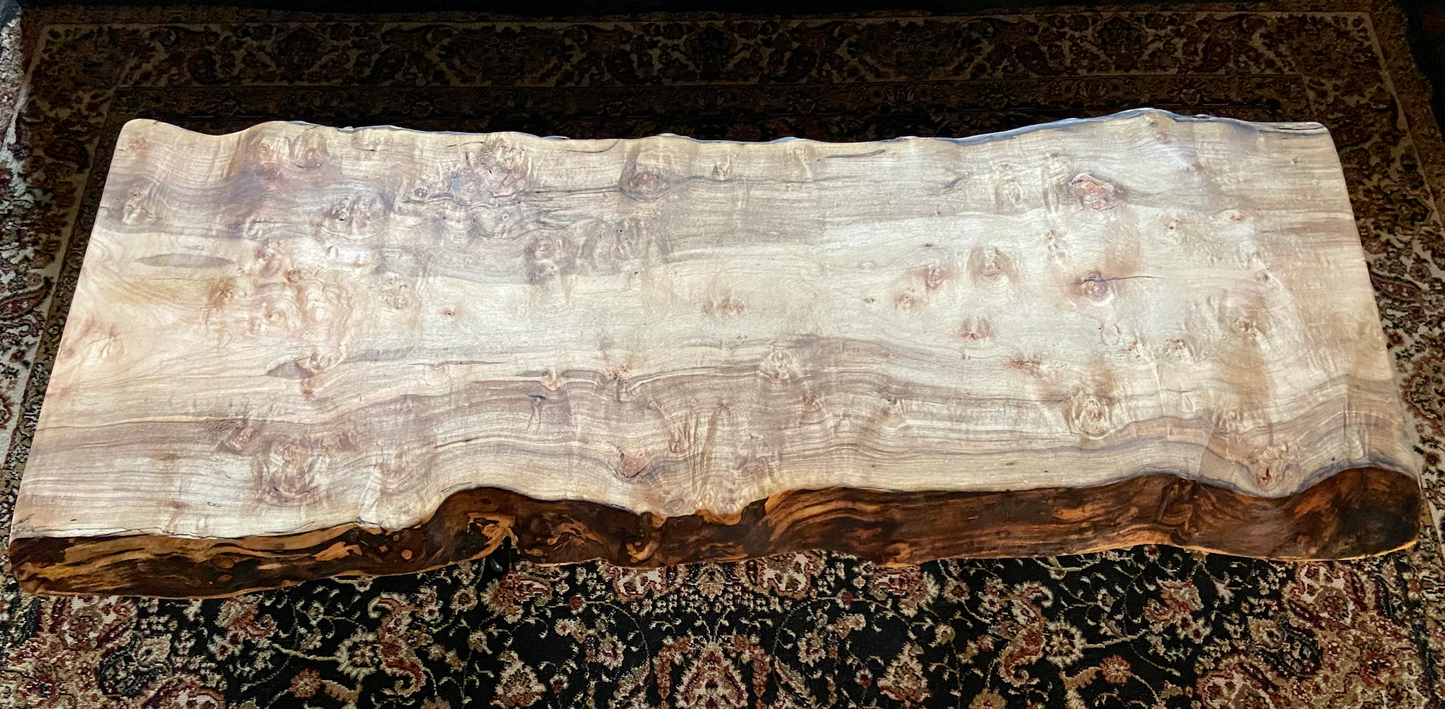 Live Edge Curly Maple Burl Wood Coffee Table|Live Edge Spalted Maple Table|Rustic Coffee Table|High Figure Maple|Bird's Eye Maple|Burl Maple