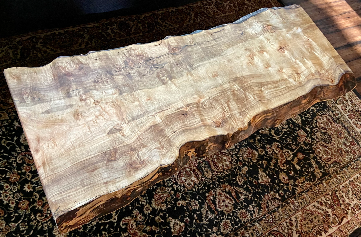 Live Edge Curly Maple Burl Wood Coffee Table|Live Edge Spalted Maple Table|Rustic Coffee Table|High Figure Maple|Bird's Eye Maple|Burl Maple