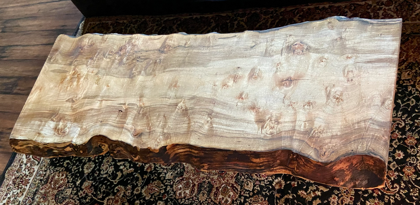 Live Edge Curly Maple Burl Wood Coffee Table|Live Edge Spalted Maple Table|Rustic Coffee Table|High Figure Maple|Bird's Eye Maple|Burl Maple