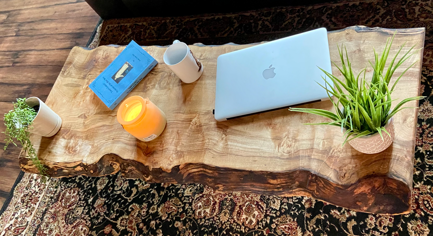 Live Edge Curly Maple Burl Wood Coffee Table|Live Edge Spalted Maple Table|Rustic Coffee Table|High Figure Maple|Bird's Eye Maple|Burl Maple