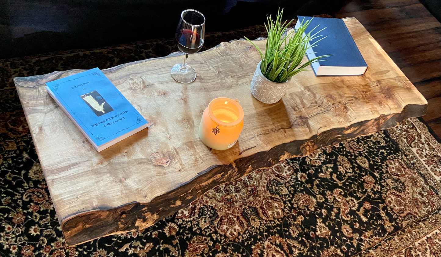 Live Edge Curly Maple Burl Wood Coffee Table|Live Edge Spalted Maple Table|Rustic Coffee Table|High Figure Maple|Bird's Eye Maple|Burl Maple