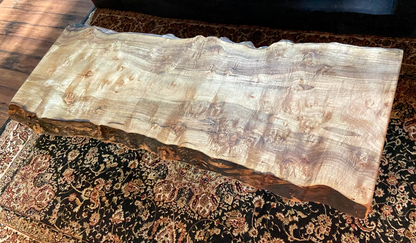 Live Edge Curly Maple Burl Wood Coffee Table|Live Edge Spalted Maple Table|Rustic Coffee Table|High Figure Maple|Bird's Eye Maple|Burl Maple