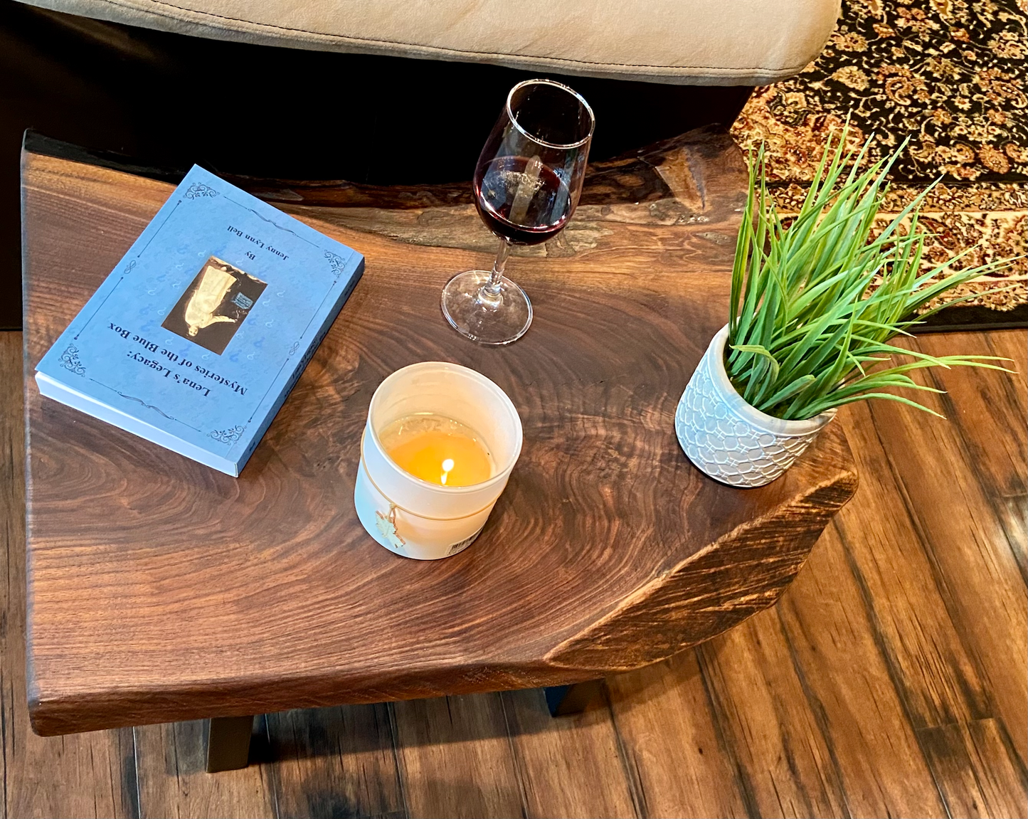 Figured Live Edge Walnut Wood End Table|Live Edge Accent Table| Live Edge Side Table|Rustic Plant Stand|Rough Sawn Black Walnut Wood Table