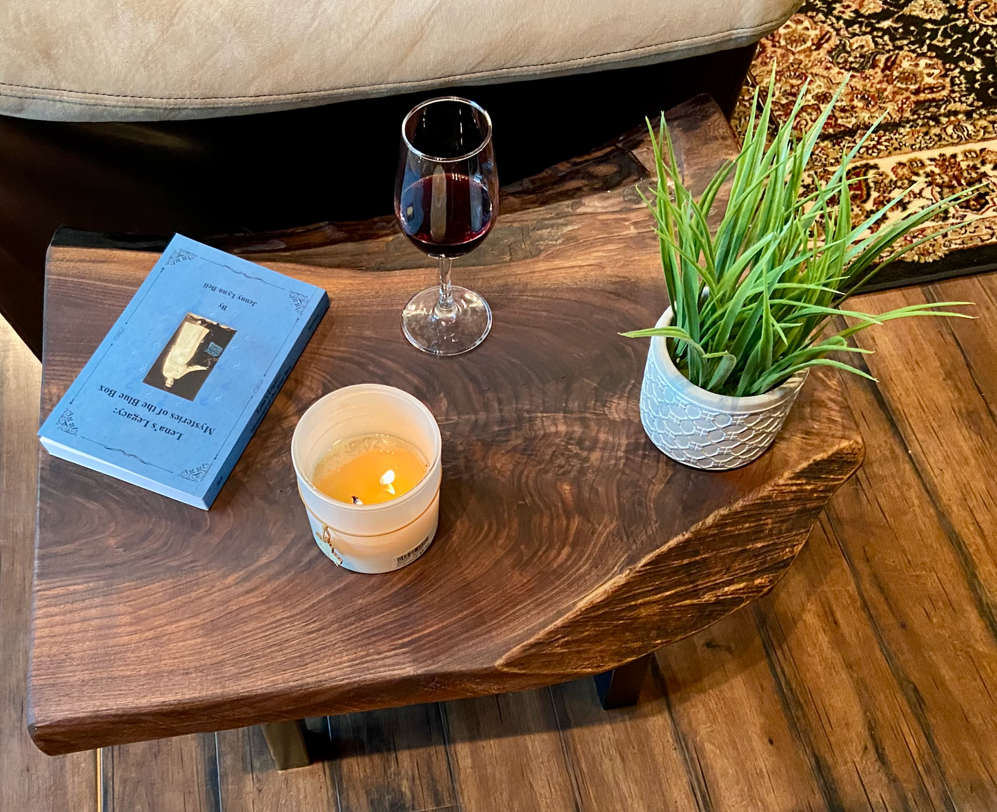 Figured Live Edge Walnut Wood End Table|Live Edge Accent Table| Live Edge Side Table|Rustic Plant Stand|Rough Sawn Black Walnut Wood Table