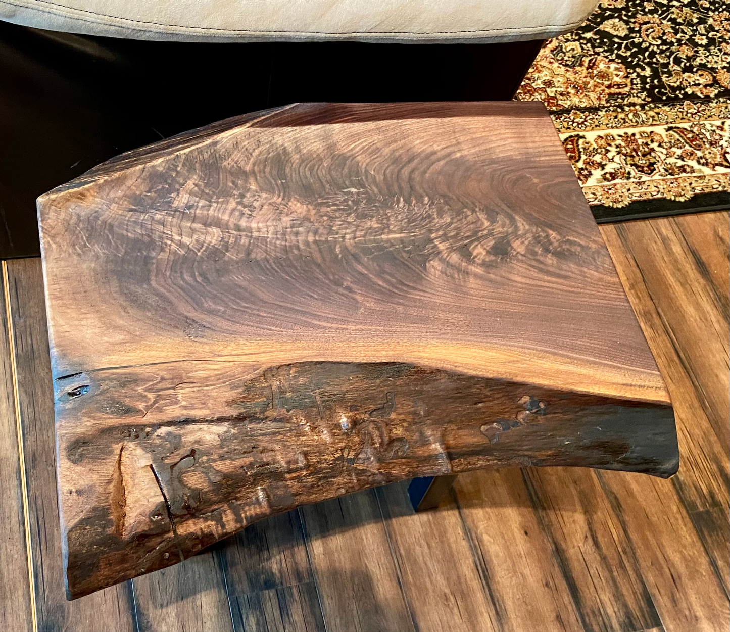 SET - Rustic Live Edge Figured Black Walnut Wood Coffee Table & Live Edge Walnut End Table Set of 2|Live Edge Wood Living Room Table Set