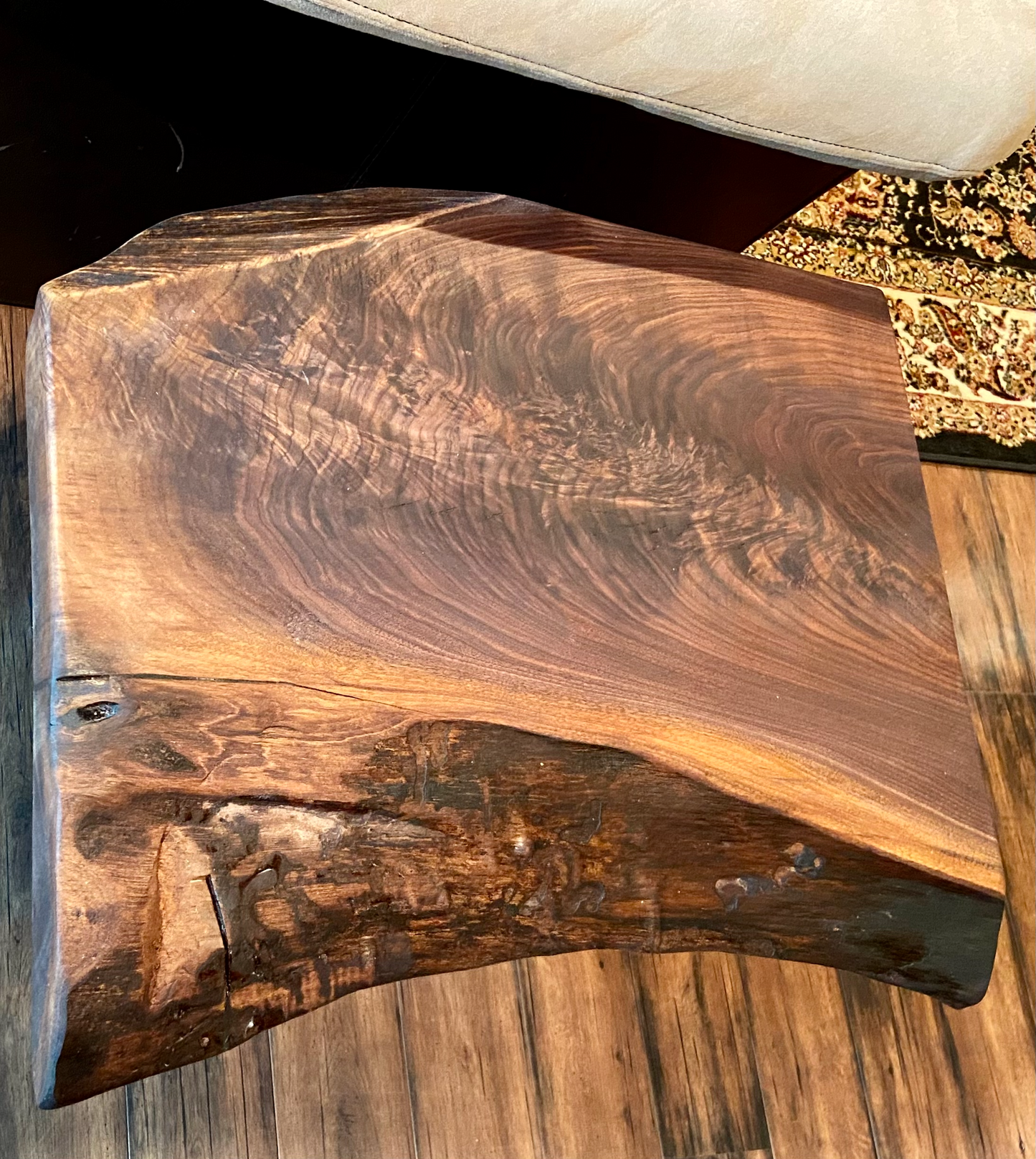 Figured Live Edge Walnut Wood End Table|Live Edge Accent Table| Live Edge Side Table|Rustic Plant Stand|Rough Sawn Black Walnut Wood Table