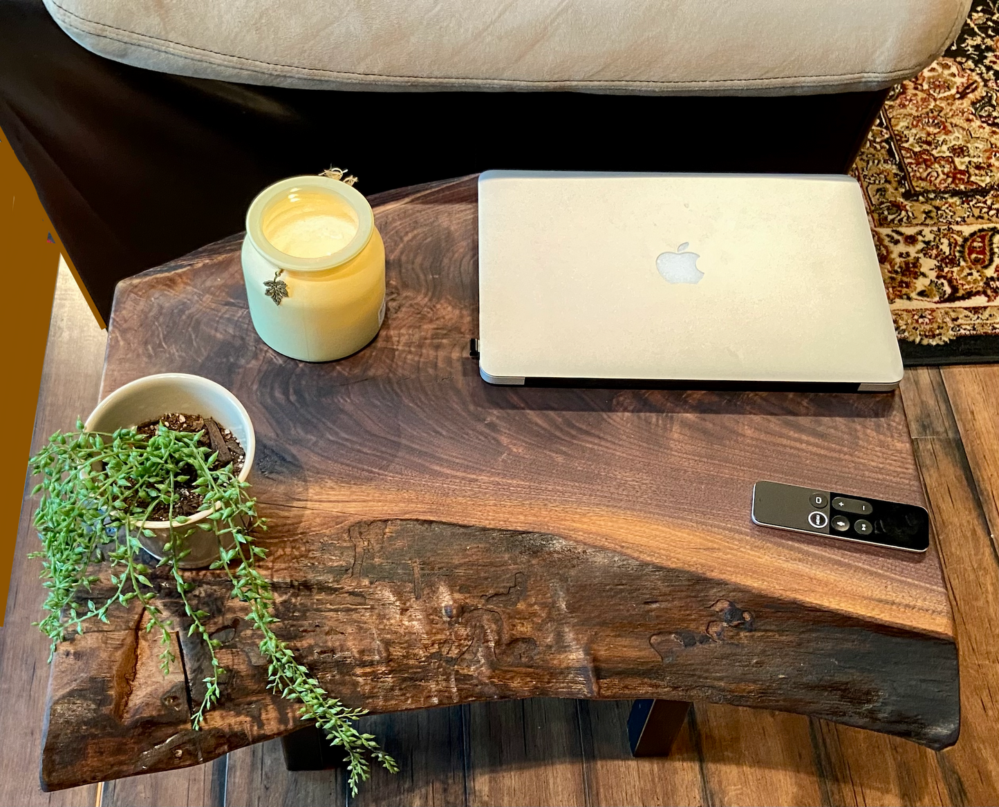 Figured Live Edge Walnut Wood End Table|Live Edge Accent Table| Live Edge Side Table|Rustic Plant Stand|Rough Sawn Black Walnut Wood Table