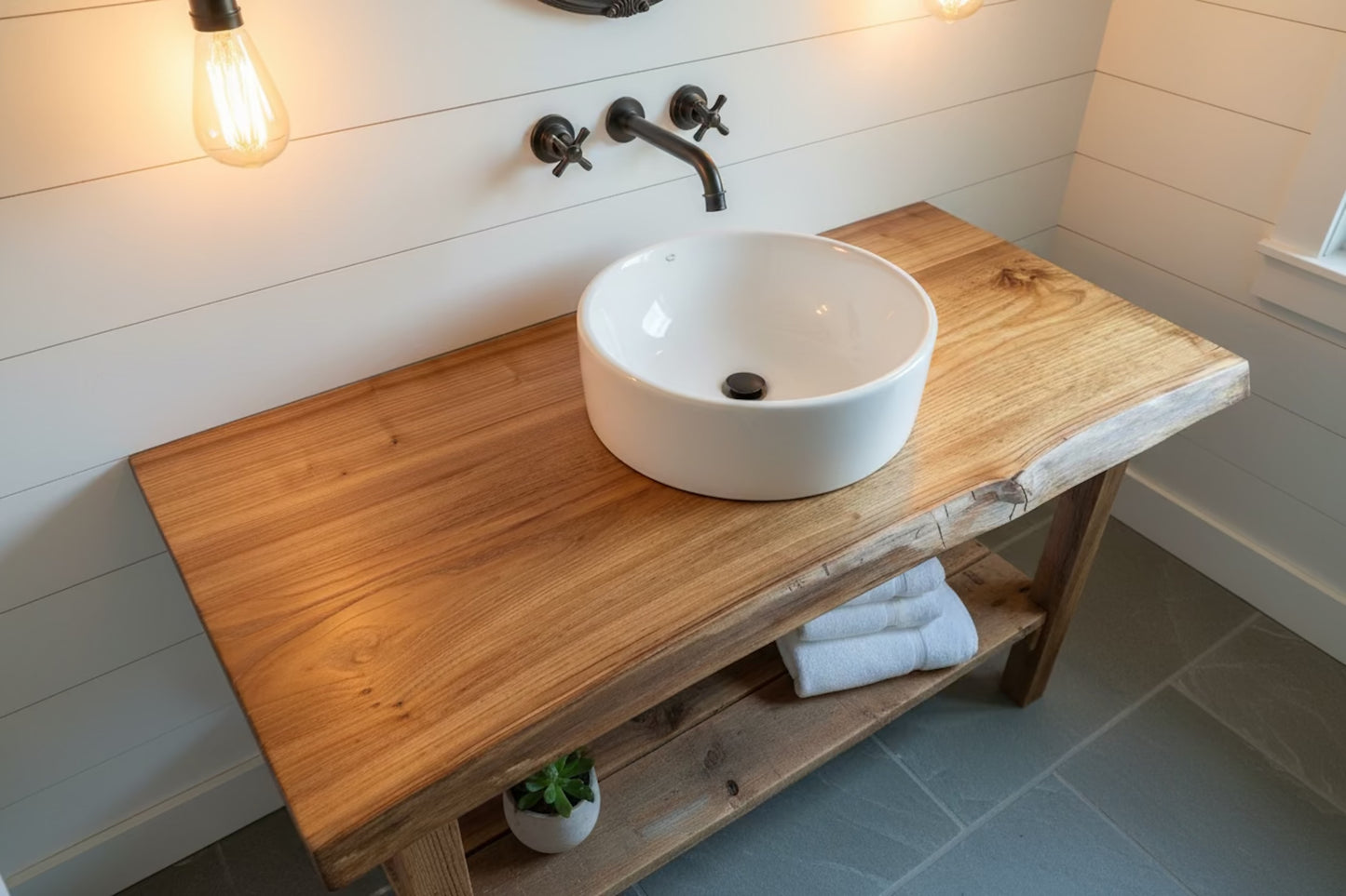 Customizable Live Edge Chestnut Vanity Top | Rustic Bathroom Sink Counter