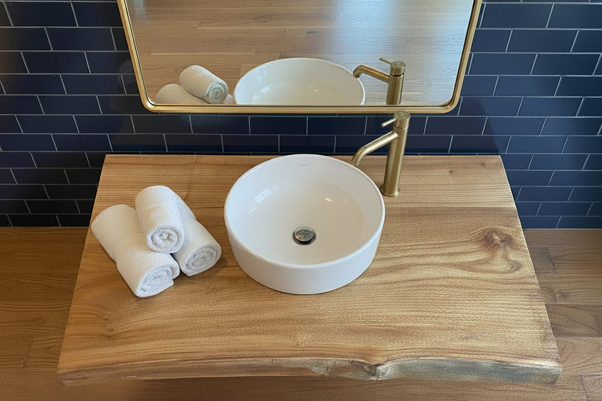 Customizable Live Edge Chestnut Vanity Top | Rustic Bathroom Sink Counter