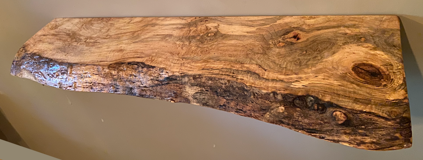 Live Edge Spalted Maple Wood Floating Shelf|Ambrosia Maple Natural Edge Wood Shelf|Rustic Live Edge Maple|Live Edge Maple Wood Mantel Ledge