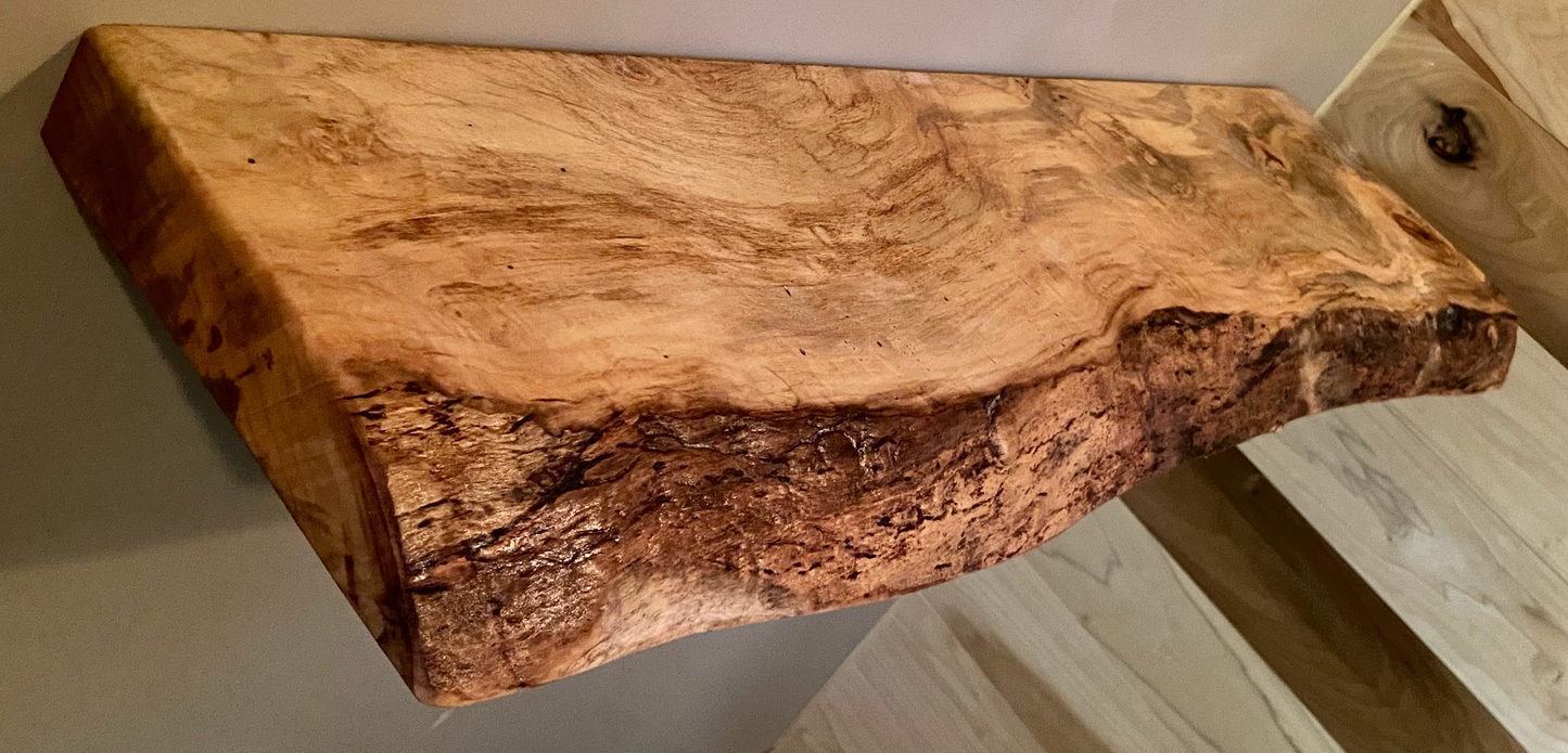 Live Edge Spalted Maple Wood Floating Shelf|Ambrosia Maple Natural Edge Wood Shelf|Rustic Live Edge Maple|Live Edge Maple Wood Mantel Ledge