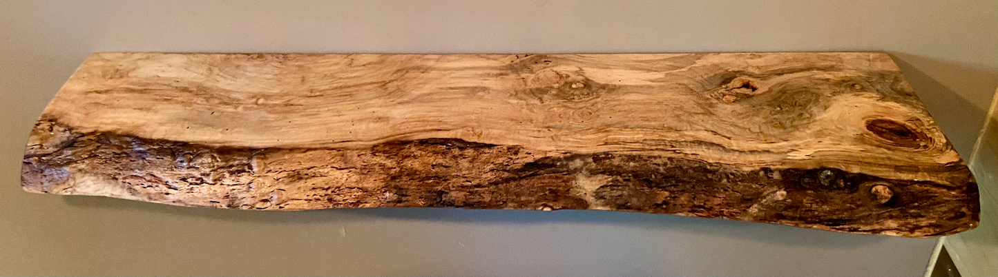Live Edge Spalted Maple Wood Floating Shelf|Ambrosia Maple Natural Edge Wood Shelf|Rustic Live Edge Maple|Live Edge Maple Wood Mantel Ledge