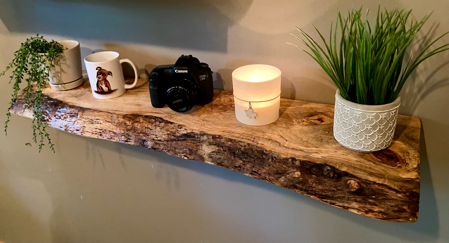 Live Edge Spalted Maple Wood Floating Shelf|Ambrosia Maple Natural Edge Wood Shelf|Rustic Live Edge Maple|Live Edge Maple Wood Mantel Ledge