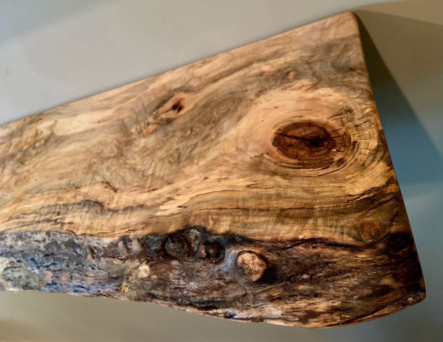 Live Edge Spalted Maple Wood Floating Shelf|Ambrosia Maple Natural Edge Wood Shelf|Rustic Live Edge Maple|Live Edge Maple Wood Mantel Ledge
