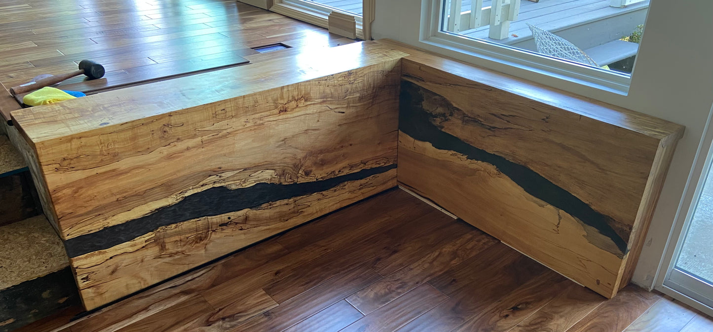 River Pour Epoxy Spalted Maple Accent Walls with Waterfall Edge