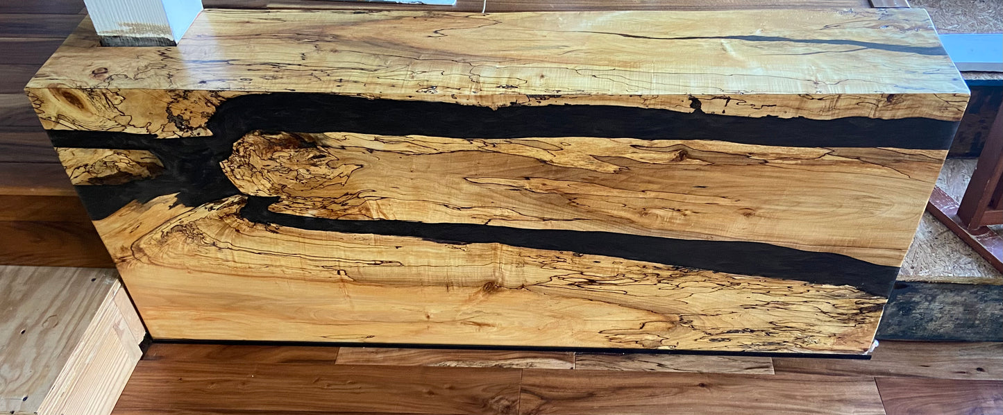 River Pour Epoxy Spalted Maple Accent Walls with Waterfall Edge