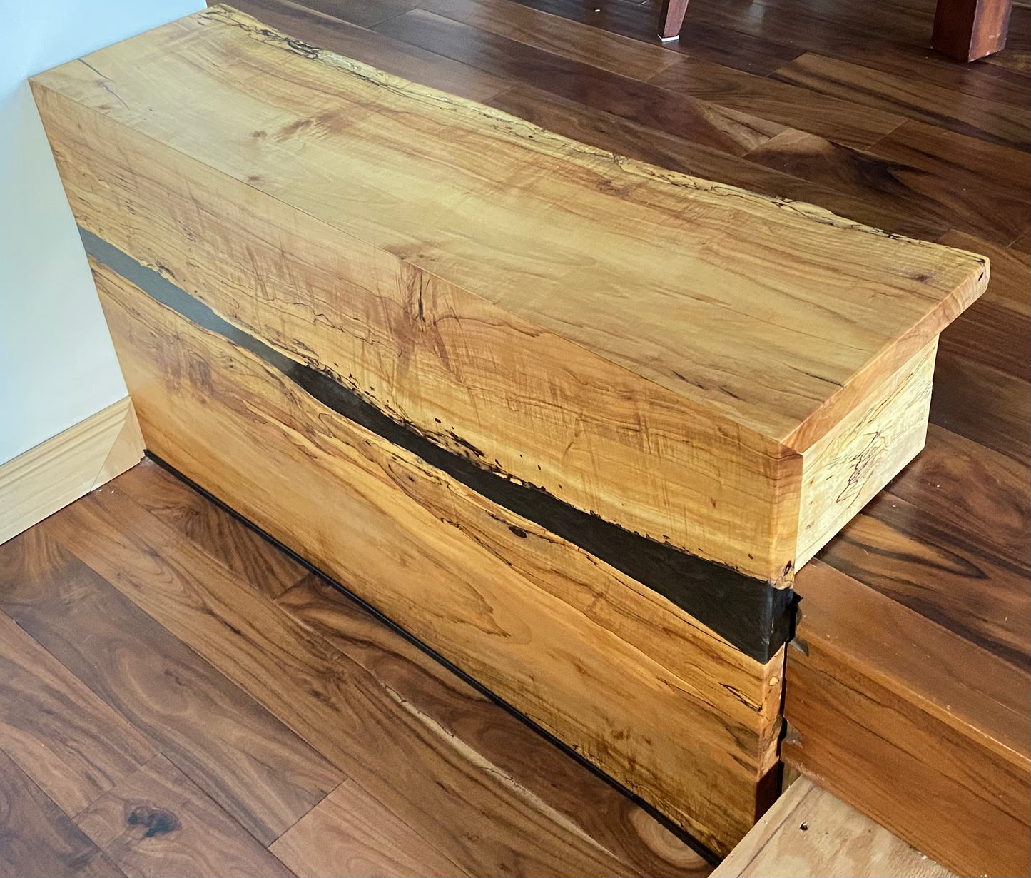 River Pour Epoxy Spalted Maple Accent Walls with Waterfall Edge