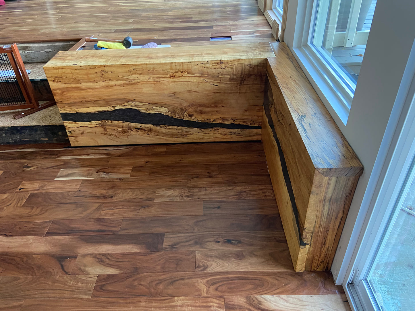 River Pour Epoxy Spalted Maple Accent Walls with Waterfall Edge