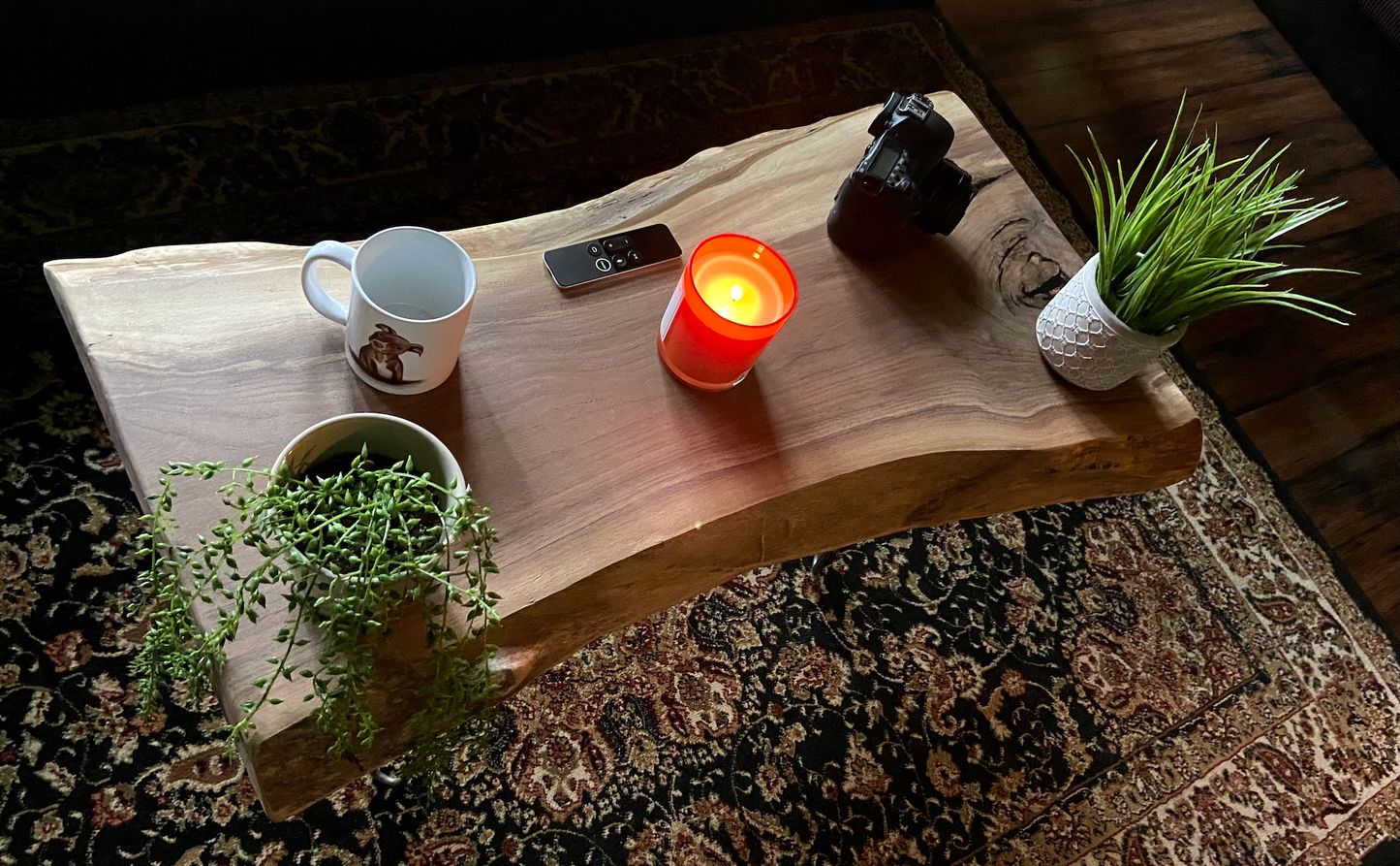Gray and Violet Live Edge Walnut Rustic Wood Coffee Table|Black Walnut Live Edge Wood Table Top|Natural Edge Coffee Table|Natural Wood Table